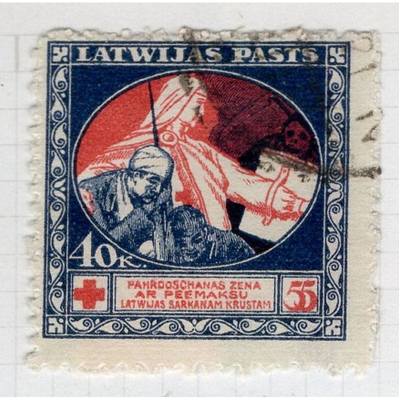 Latvia Sc B2 1920 Mercy & Wounded Soldier stamp used