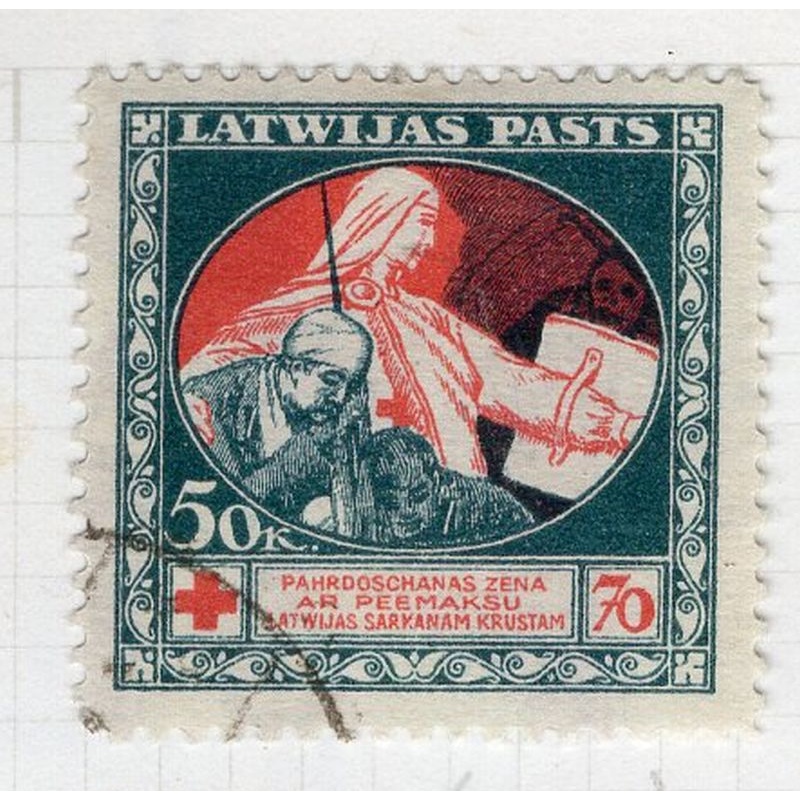 Latvia Sc B3 1920 Mercy & Wounded Soldier stamp used