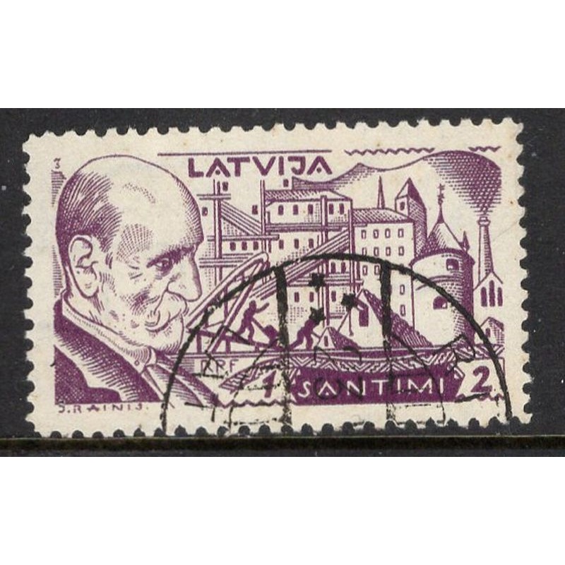 Latvia Sc B66 19301 s + 2s Rainis stamp used