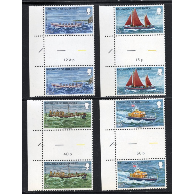 Guernsey Sc 91-94 1974 Lifeboats  stamp set gutter pairs mint NH