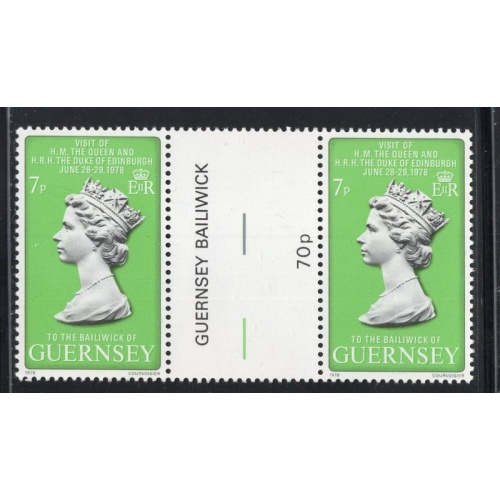 Guernsey Sc  164 1978 Royal Visit QE II  stamp gutter pair mint NH
