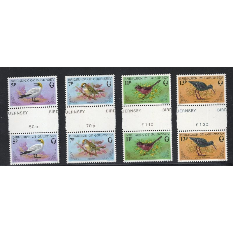 Guernsey Sc  165-168 1978 Birds stamp set gutter pairs mint NH