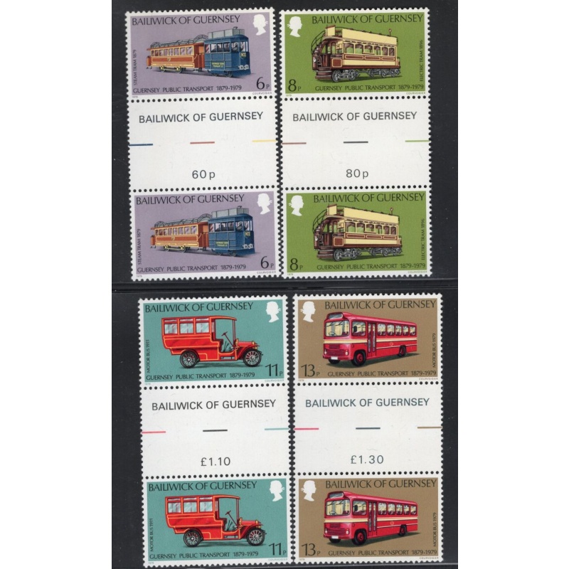 Guernsey Sc 191-94 1979 Public Transport stamp set gutter pairs mint NH