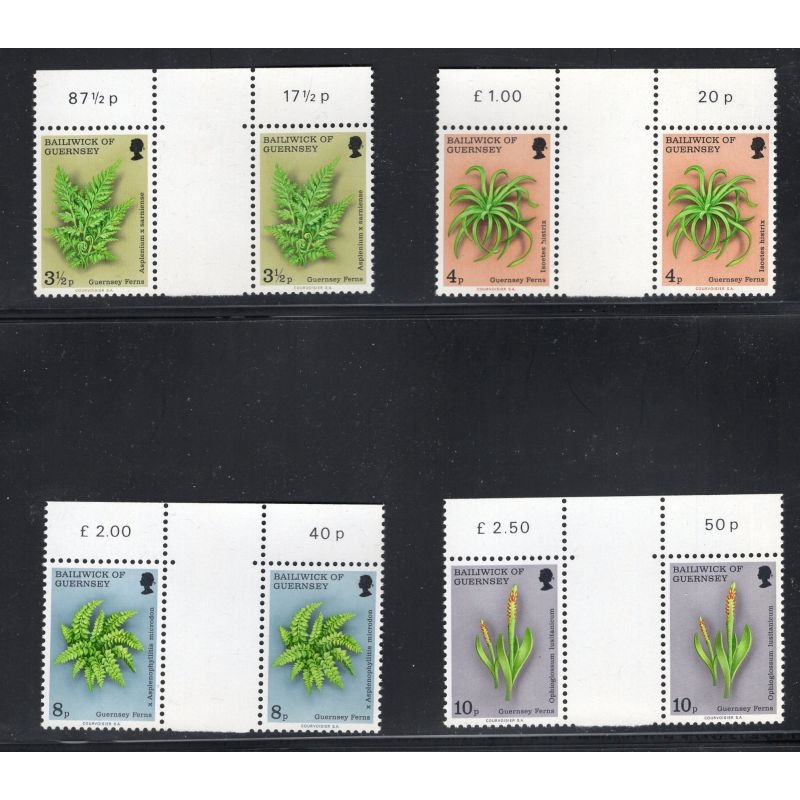 Guernsey Sc 119-22 1975 Ferns  stamp set gutter pairs mint NH