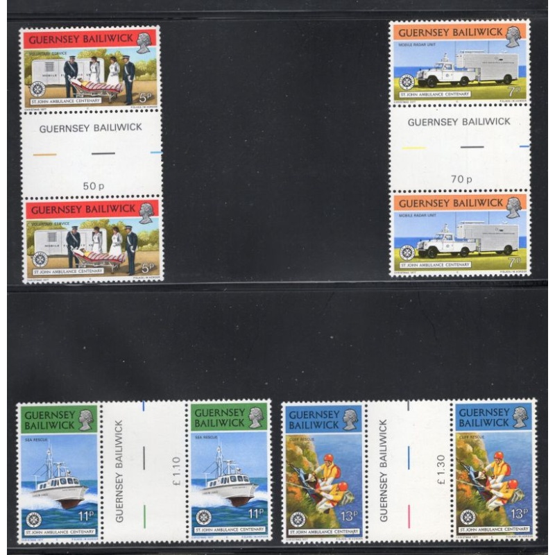 Guernsey Sc 153-56 1977 St John Ambulance stamp set gutter pairs mint NH