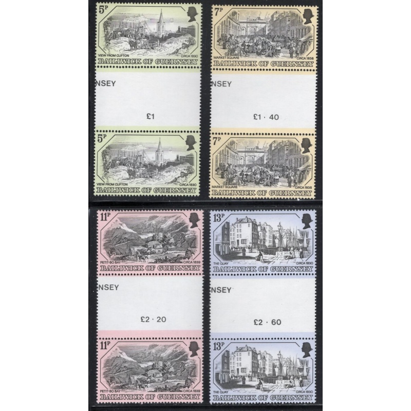 Guernsey Sc 157-160 1978 Old Print Views gutter pairs stamp set mint NH