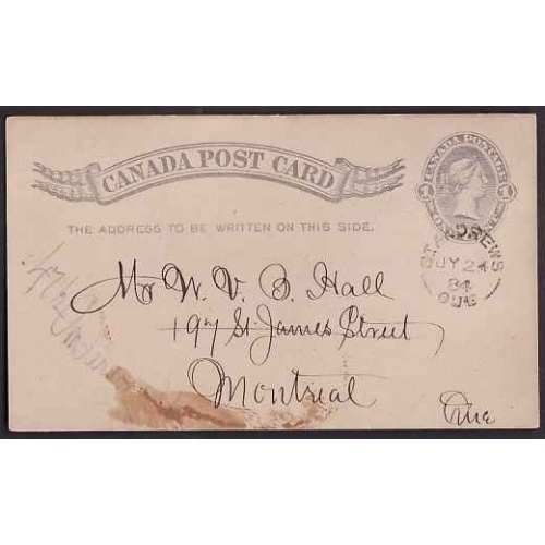 Canada-cover #10328-1c QV p/c-St. Andrew's,Que-B/S Montreal carrier's 5 Jul 25