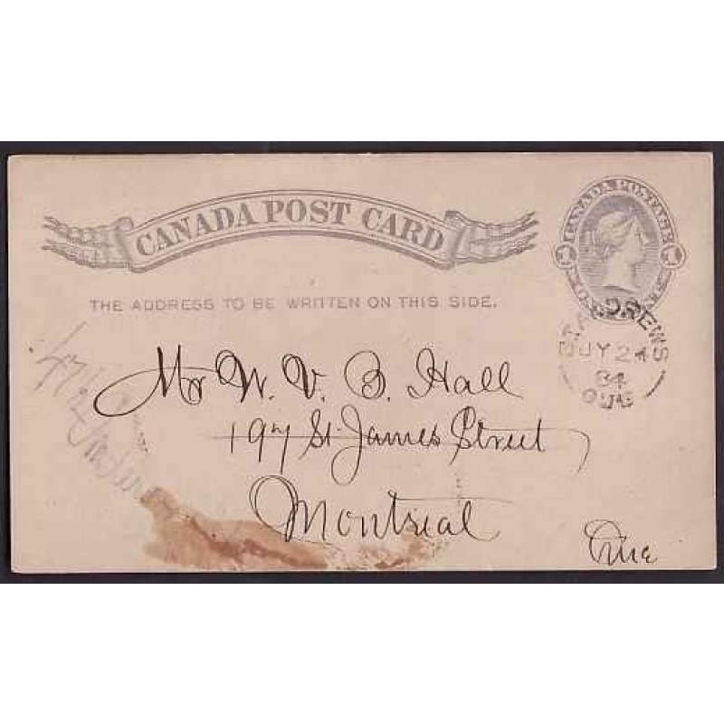 Canada-cover #10328-1c QV p/c-St. Andrew's,Que-B/S Montreal carrier's 5 Jul 25