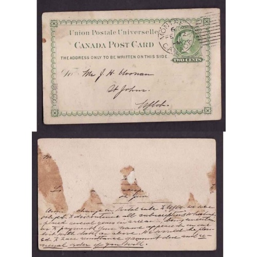 Canada-cover #13949-2c UPU-Montreal-6 Fe 12 PM-to Newfoundland-part of