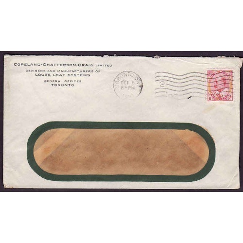 Canada-cover #10127-2c Edward-early use of window envelope-York Cnty-Toronto,Ont