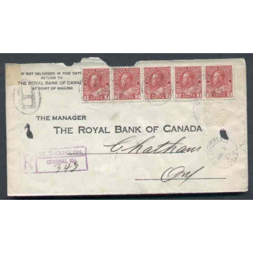Canada-#8945-3c(5) Admiral+?-stamp removed-registered-Elgin County - St. Thomas , Ont -