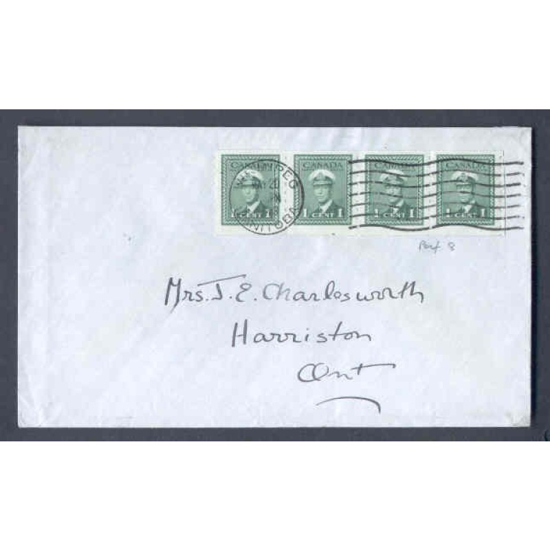 Canada-#9711-1c(4) KGVI war[coil strip of 4 #263 ]-Winnipeg , Man - May 20 1943