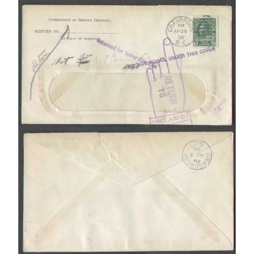 Canada-cover #4640-2c (booklet stamp)-Cranbrook,BC-Ap 26 1928-B/S Cranbro