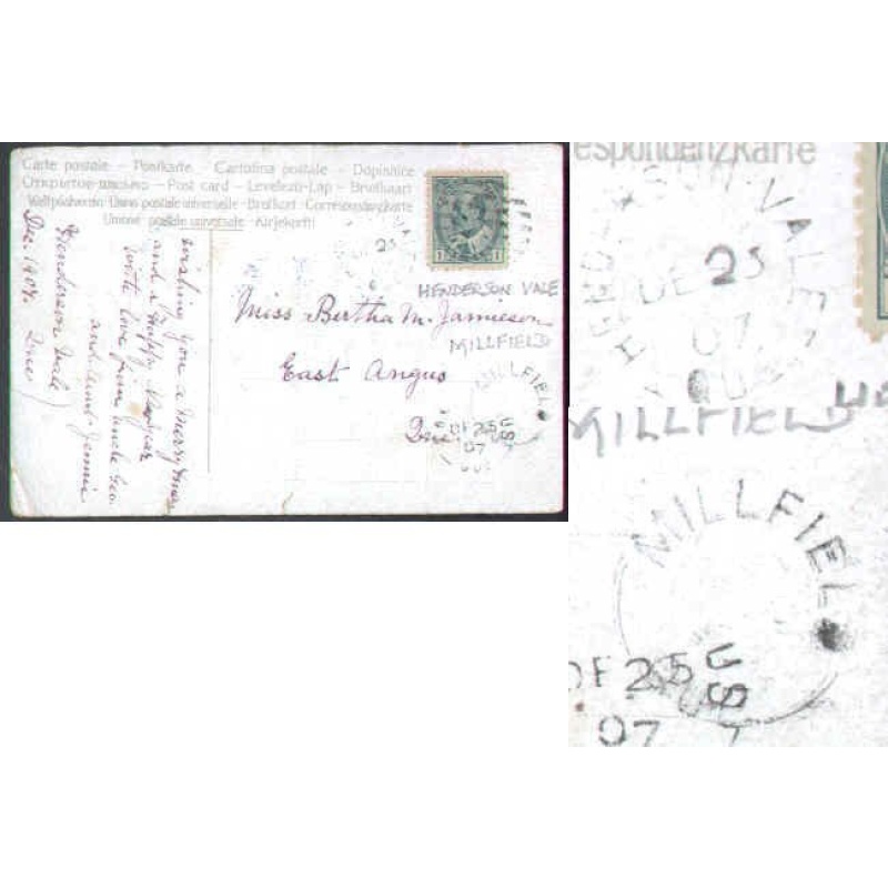 Canada-cover #5651-1c Edward-Henderson Vale, Que-De 25 1907-Millfield,