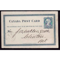 Canada-cover #11832-1c QV stationery-Huron County-Goderich, Ont double broken