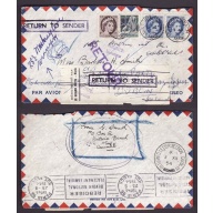 Canada-cover #14082-4c+1c+5c(2)-airmail-France-Victoria Beach,Man-9 Au 1954-