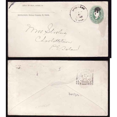 Canada-cover #11737 - 2c US stationery-Charlottetown, PEI squared circle-2 (inverted)
