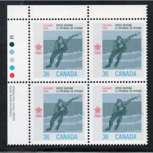 Canada Sc 1130 1987 36c Calgary Olympics stamp UL Inscription Bl of 4 mint NH