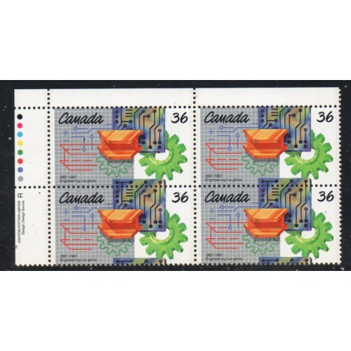 Canada Sc 1134 1987 36c Engineering stamp UL Inscription Bl of 4 mint NH