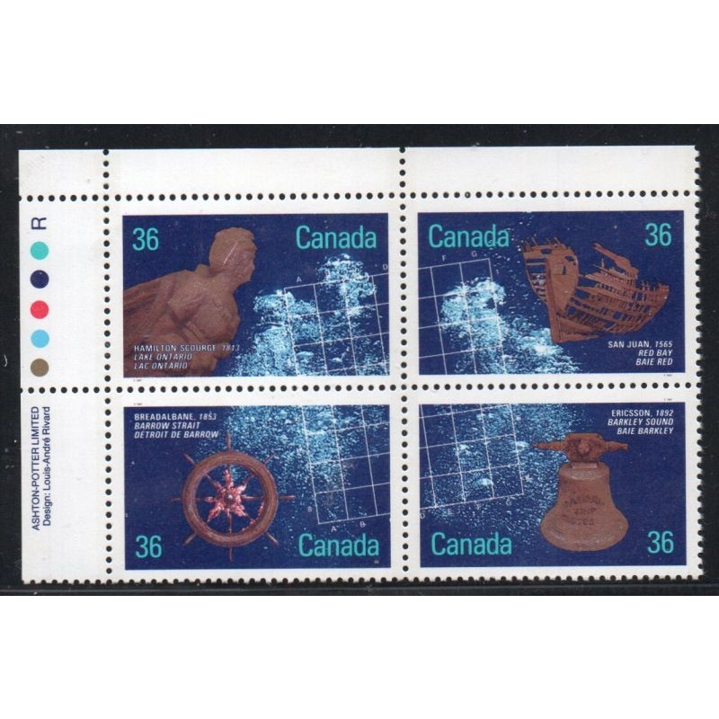 Canada Sc 1141-44 1987 36c Shipwrecks  stamp UL Inscription Bl of 4 mint NH