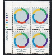 Canada Sc 1146 1987 36c Quebec Summit stamp UL Inscription Bl of 4 mint NH