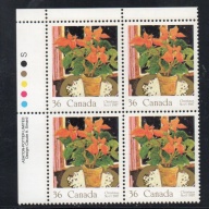 Canada Sc 1148 1987 36c Christmas stamp UL Inscription Bl of 4 mint NH