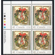 Canada Sc 1149 1987 42c Christmas stamp UL Inscription Bl of 4 mint NH