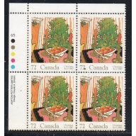 Canada Sc 1150 1987 72c Christmas stamp UL Inscription Bl of 4 mint NH