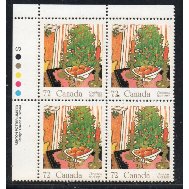 Canada Sc 1150 1987 72c Christmas stamp UL Inscription Bl of 4 mint NH