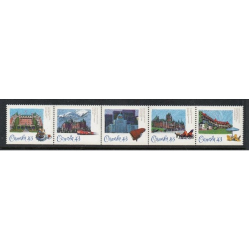 Canada Sc 1471a 1993 CPR Hotels stamp strip of 5 mint NH
