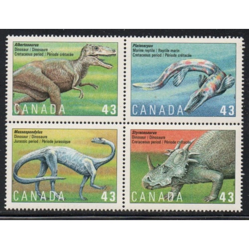 Canada Sc 1498a 1993 Prehistoric Animals stamp block of 4 mint NH