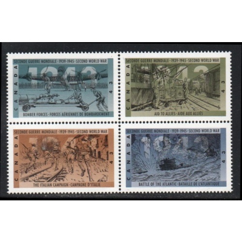 Canada Sc 1506a 1993 WWII 1943 Events stamp block of 4 mint NH