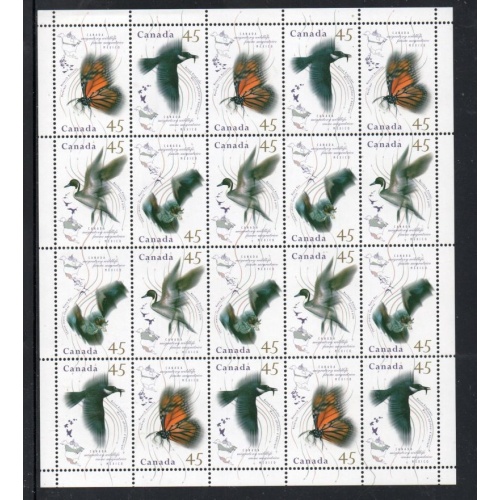 Canada Sc 1563-1568 1995 Birds stamp sheet misspelled aune mint NH