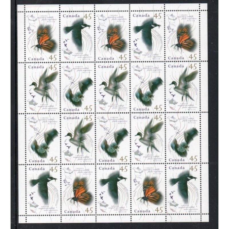 Canada Sc 1563-1568 1995 Birds stamp sheet misspelled aune mint NH