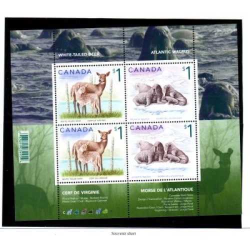Canada Sc 1689b 2005 $1 Wild Animals stamp sheet of 4 mint NH