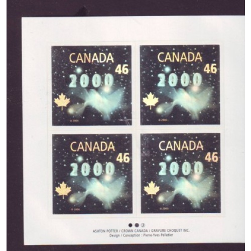 Canada Sc 1812 1999 45c Silver Hologram sheet of 4 mint NH