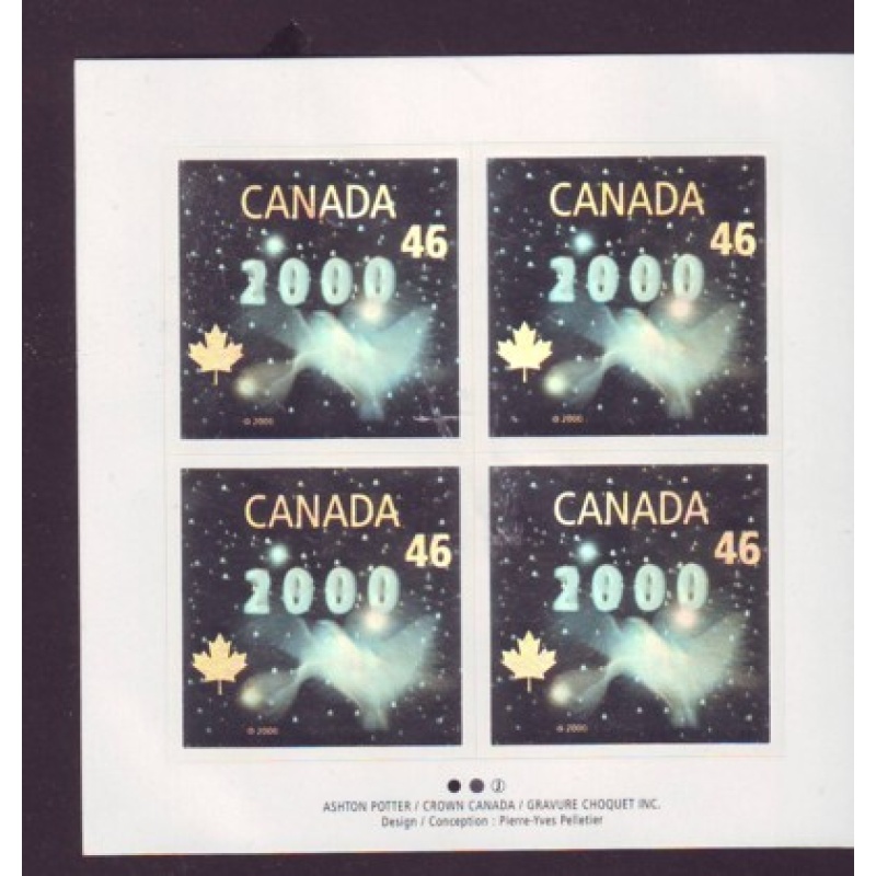 Canada Sc 1812 1999 45c Silver Hologram sheet of 4 mint NH