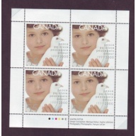 Canada Sc 1813 1999 55c Child & Dove stamp sheet of 4 mint NH
