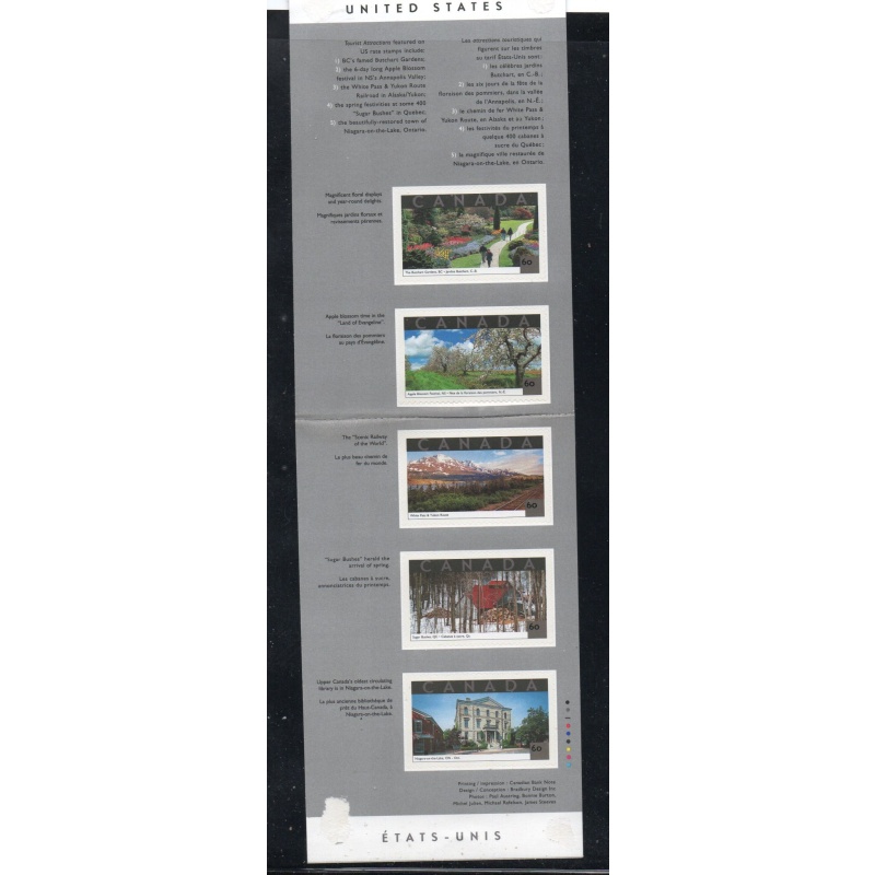 Canada Sc 1903 2001 Tourist Attractions stamp booklet mint NH