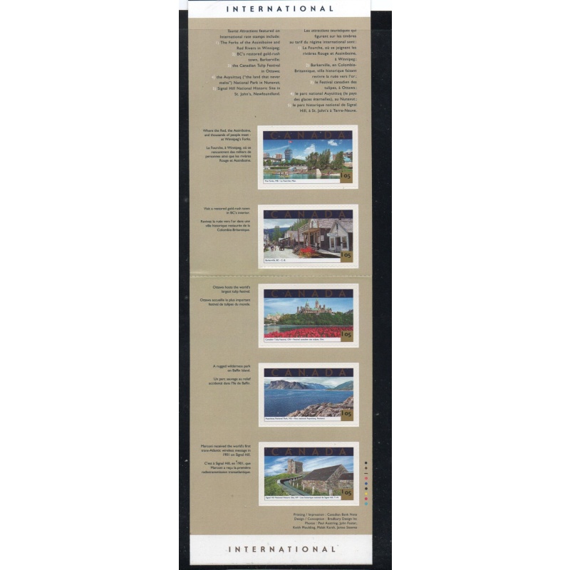 Canada Sc 1904 2001 Tourist Attractions stamp booklet mint NH