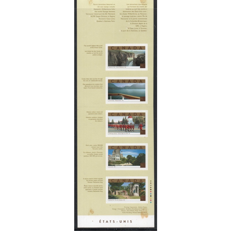 Canada Sc 1989  2003 Tourist Attractions 65 c stamp booklet mint NH