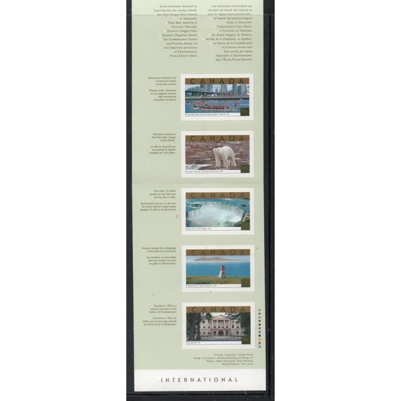 Canada Sc 1990  2003 Tourist Attractions 1.25 c stamp booklet mint NH