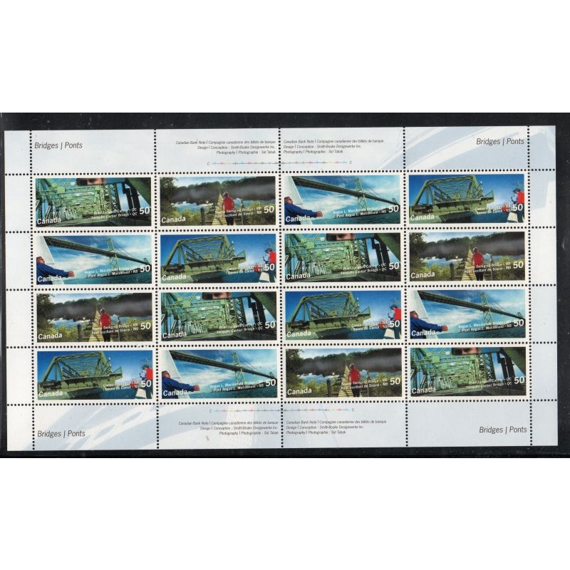 Canada Sc 2100-2103 2005 Bridges stamp sheet of 16 mint NH