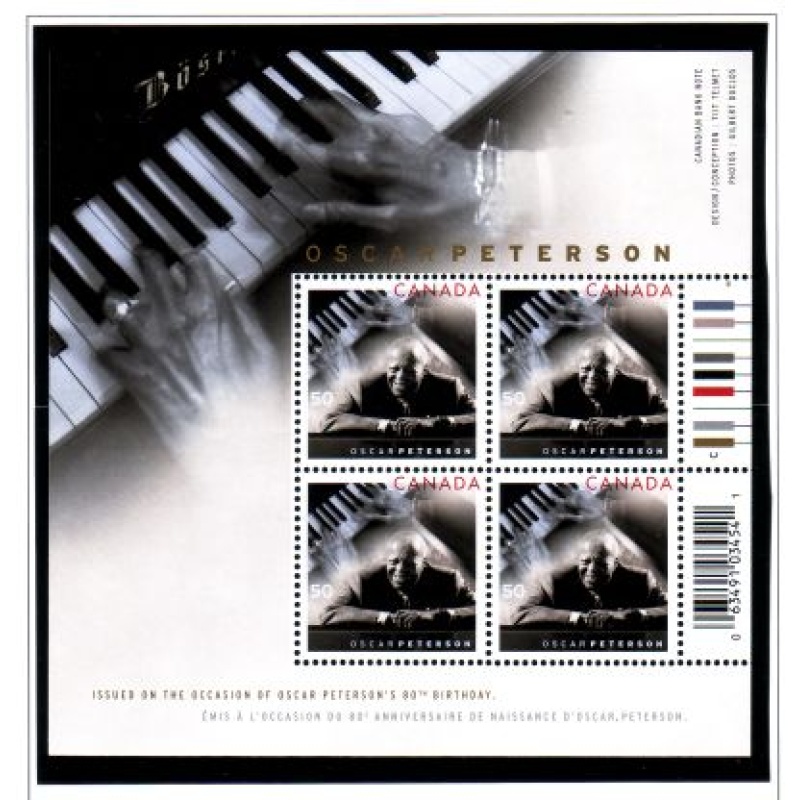 Canada Sc 2118a 2005 Oscar Peterson stamp sheet mint NH