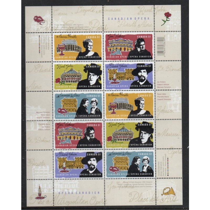 Canada Sc 2178-2182 2006 Opera stamp sheet mint NH
