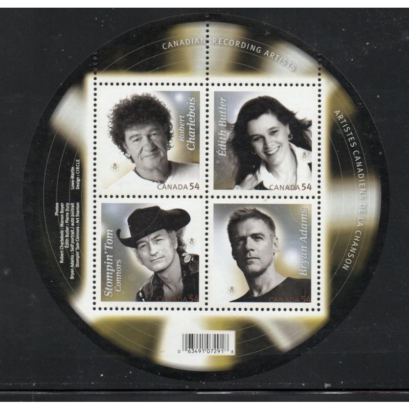 Canada Sc 2233 2009 Canadian Recording Artists stamp sheet mint NH