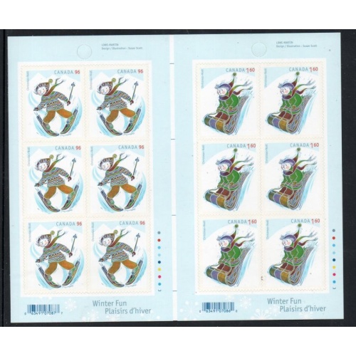 Canada Sc 2295b 2008 96 c  & 1.60 stamp booklet panes of 6 mint NH with gutter