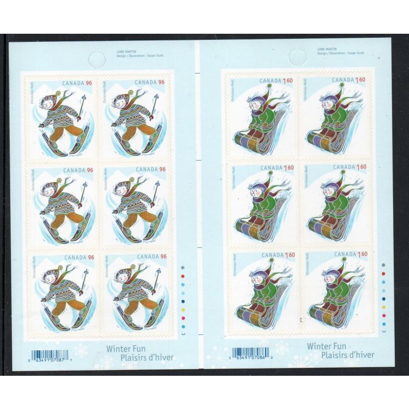 Canada Sc 2295b 2008 96 c  & 1.60 stamp booklet panes of 6 mint NH with gutter