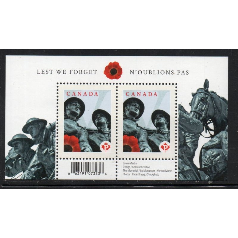 Canada Sc 2341 2009 Lest We Forget stamp sheet mint NH
