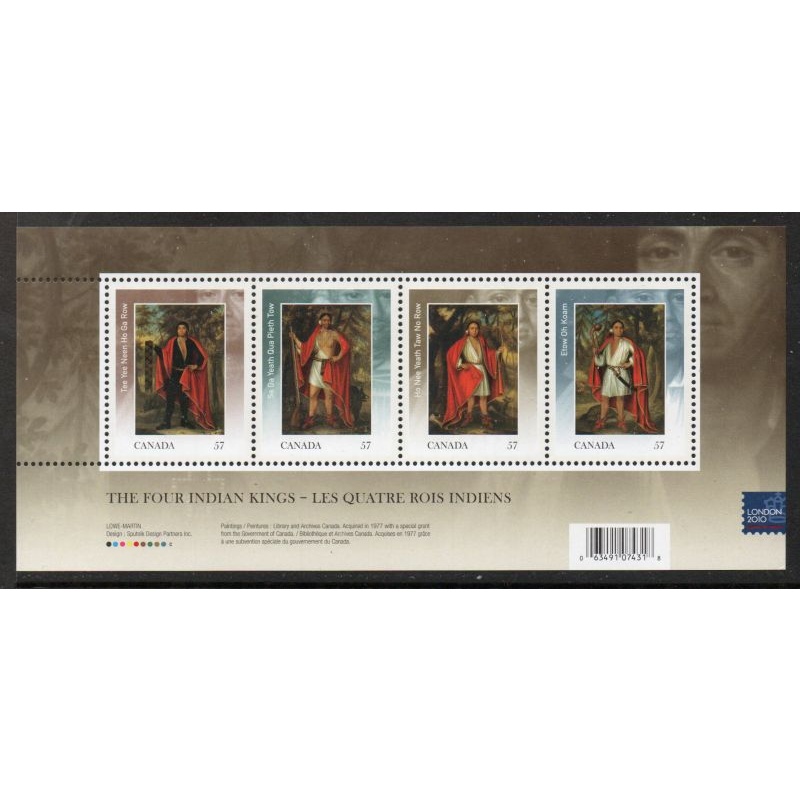 Canada Sc 2383c 2010  4 Indian Kings stamp sheet mint NH London 2010 overprint